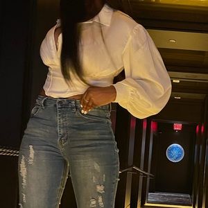Fashion Nova Black Tie Moment Crop Top - Ivory